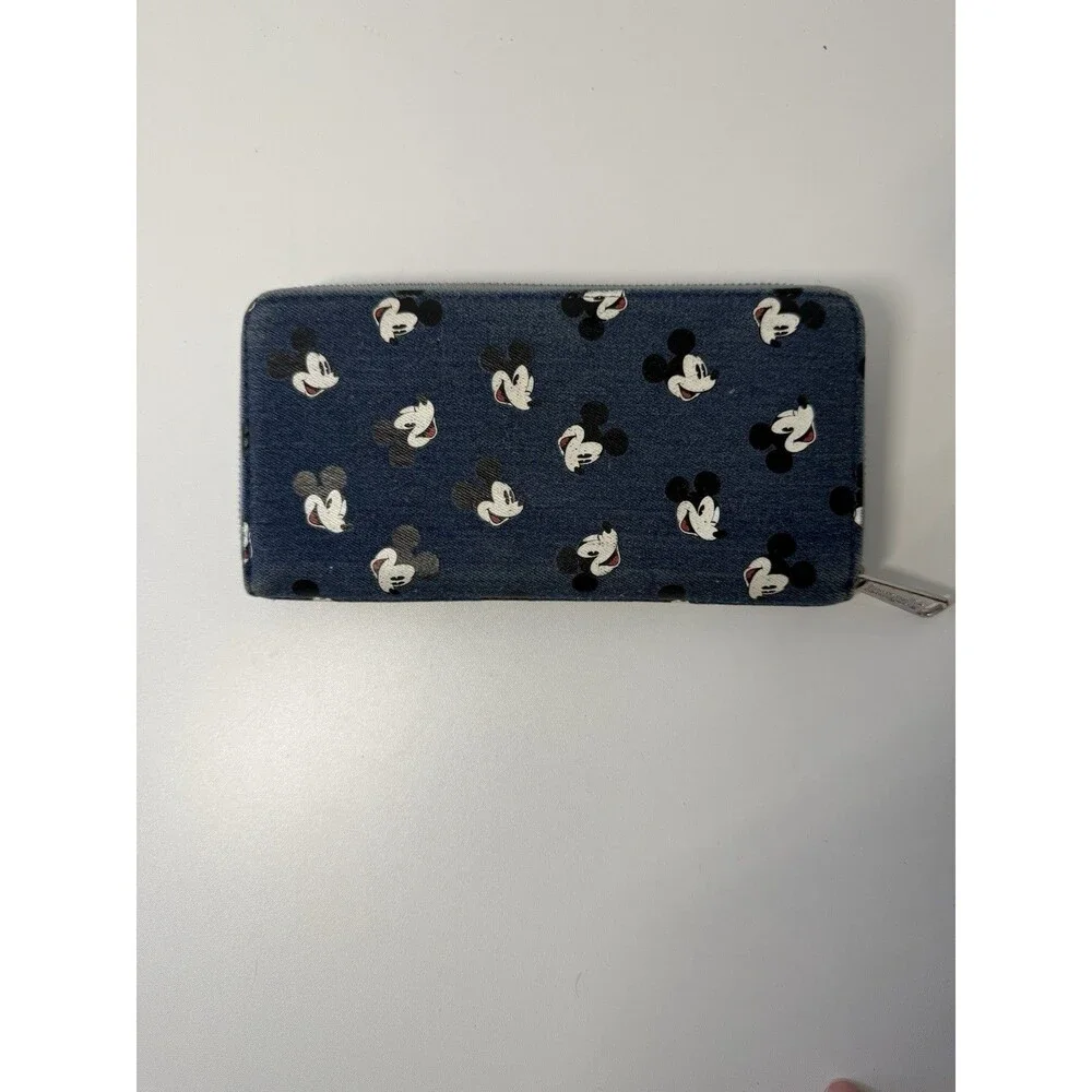 Disney Parks Mickey Mouse Denim AOP Loungefly Purse Wallet
